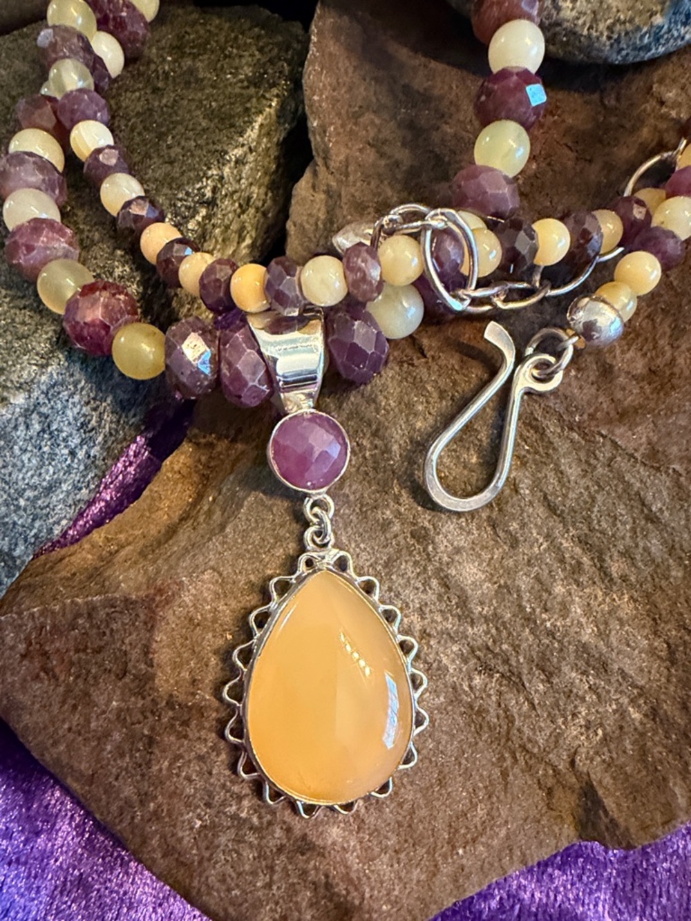 Jay King Agate Pendant Bead Necklace Sterling Silver (222)